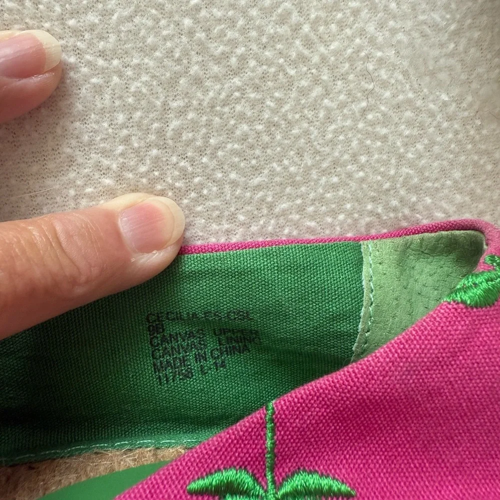 Lauren Ralph Lauren Pink Espadrille Flats with Green Embroidery size 9 - Picture 7 of 8